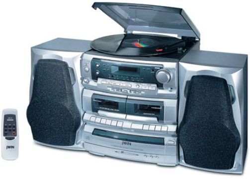 jWIN JX-CD3400 Hi-Fi 3CD Changer and Turntable System with AM/FM Stereo Radio/Double Cassette Player/Recorder, Remote Control, 2 Speed (33-1/3, 45 RPM) Turntable, Amber Back Light LCD Display; 32 CD Programmable Memories, Top Loading Record Player (JXCD3400 JXCD-3400 JX CD3400 JX-CD340)